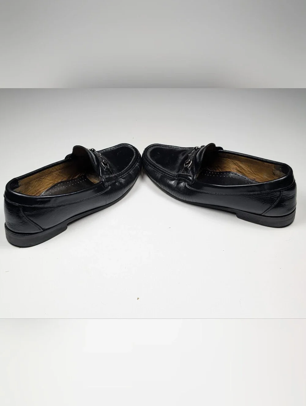 Vintage USA Made Black Leather Horsebit Loafers Mens 10 D Bit Slip On Dress